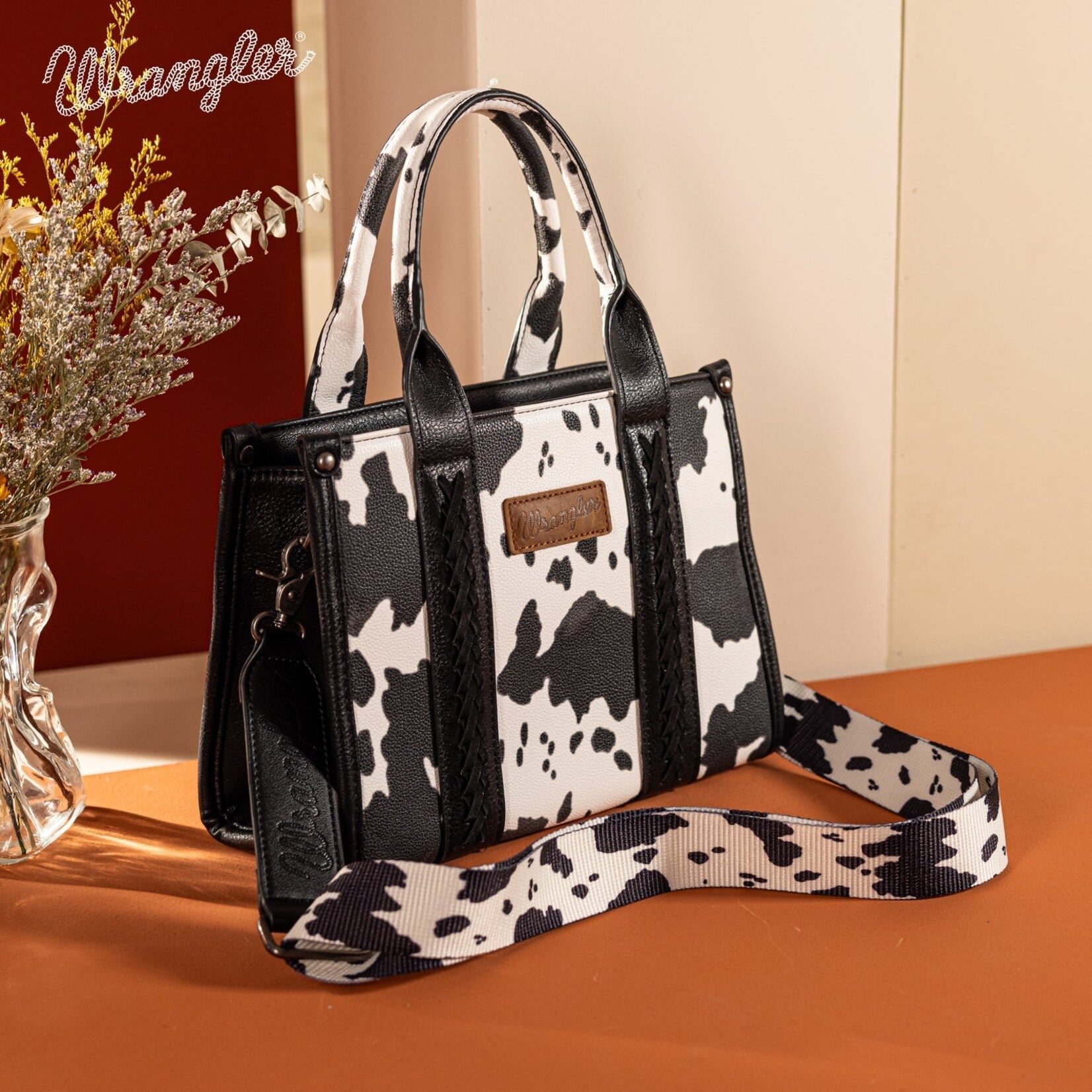 Wrangler WG133-8120SBK - Black - Wrangler Cow Print CC Tote / Crossbody