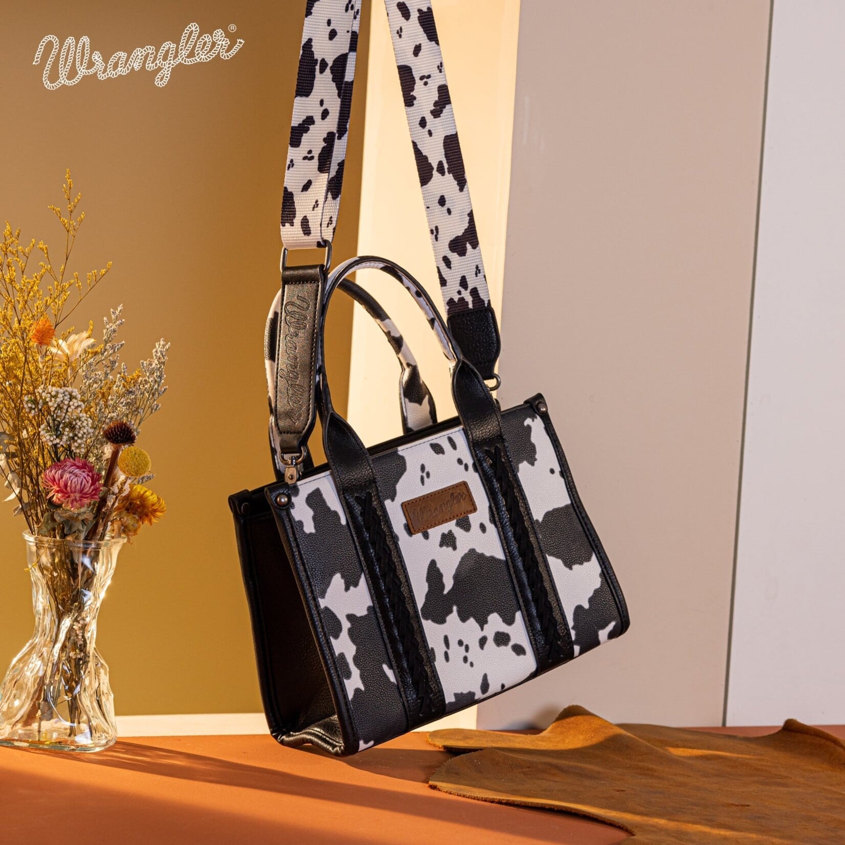 Wrangler WG133-8120SBK - Black - Wrangler Cow Print CC Tote / Crossbody