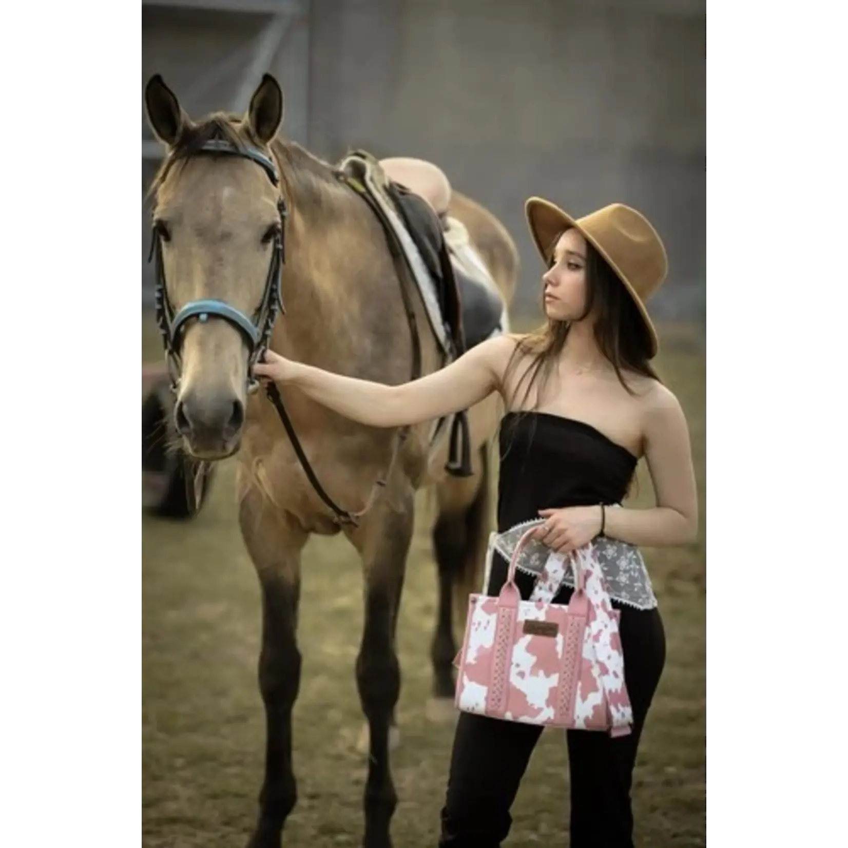 Wrangler WG133-8120SBK - Black - Wrangler Cow Print CC Tote / Crossbody