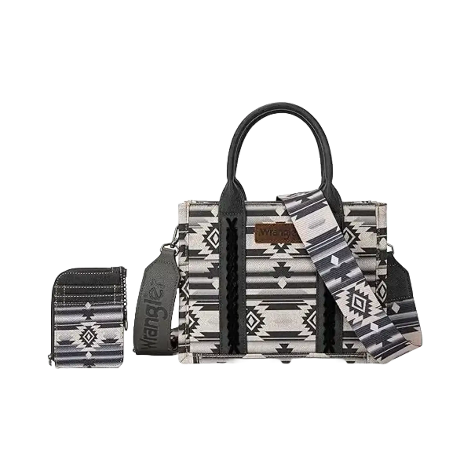 Wrangler WG2203-8120SWBK - Black - Wrangler Aztec Small Tote/Crossbody and Card Case Set 2Pc