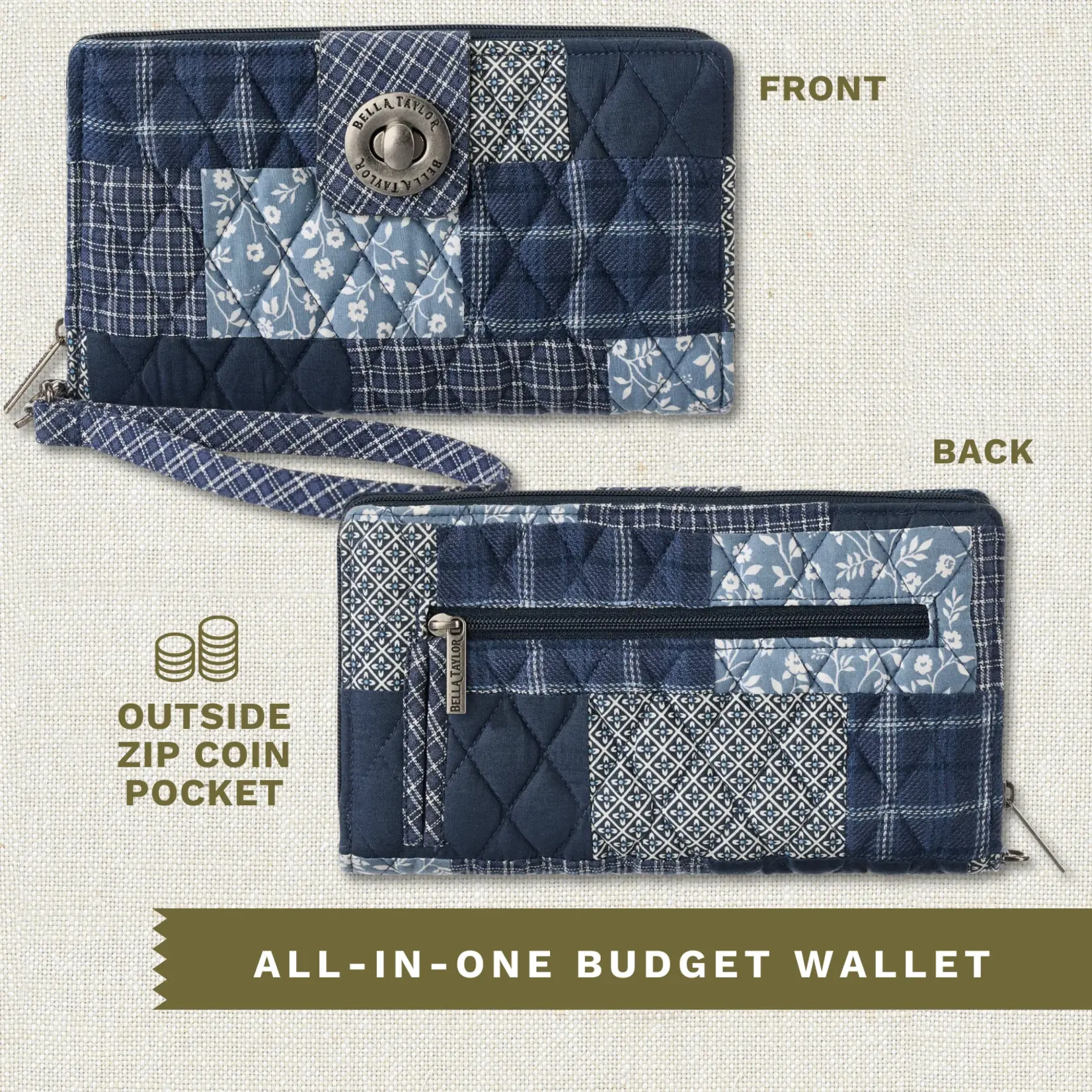 Bella Taylor RFID Cash System Wallet - Heritage Blue Patch