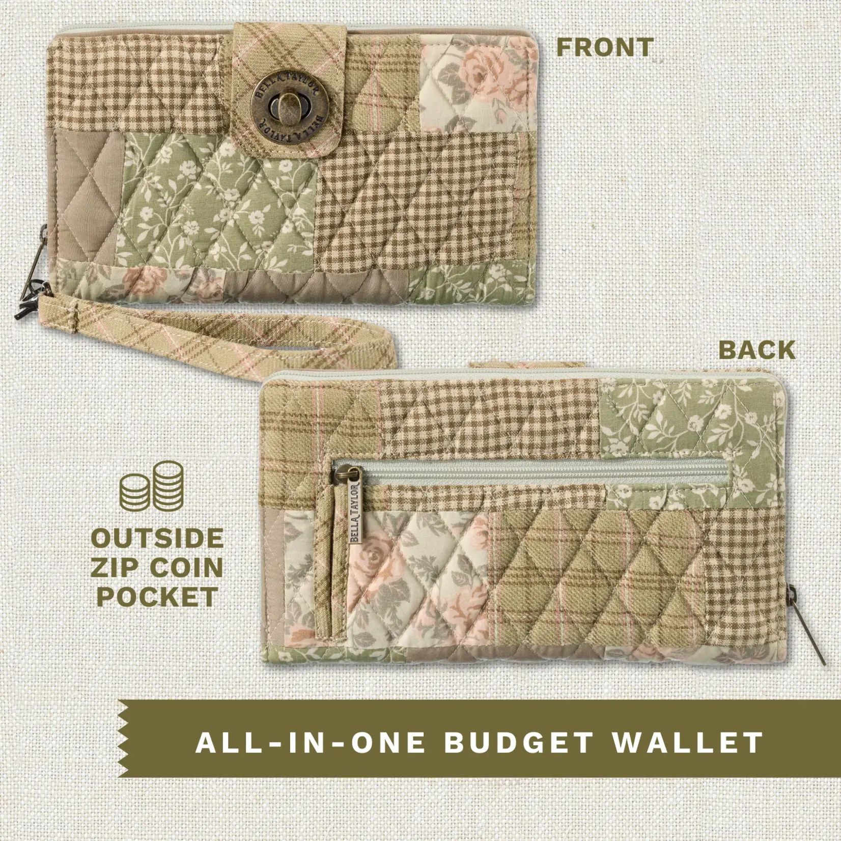 Bella Taylor RFID Cash System Wallet - Cameo Rose Patchwork