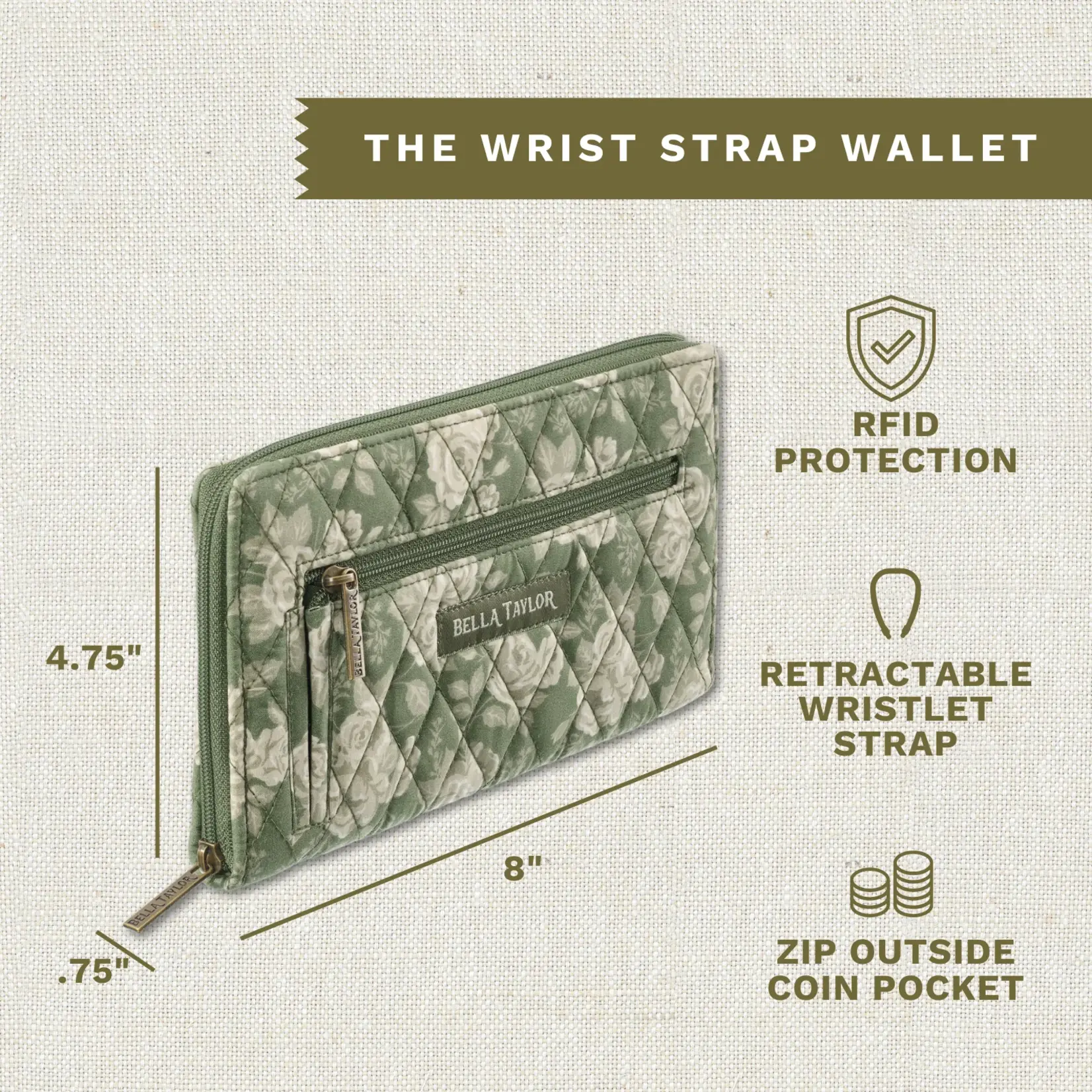 Bella Taylor RFID Wrist Strap Wallet - Heirloom Rose
