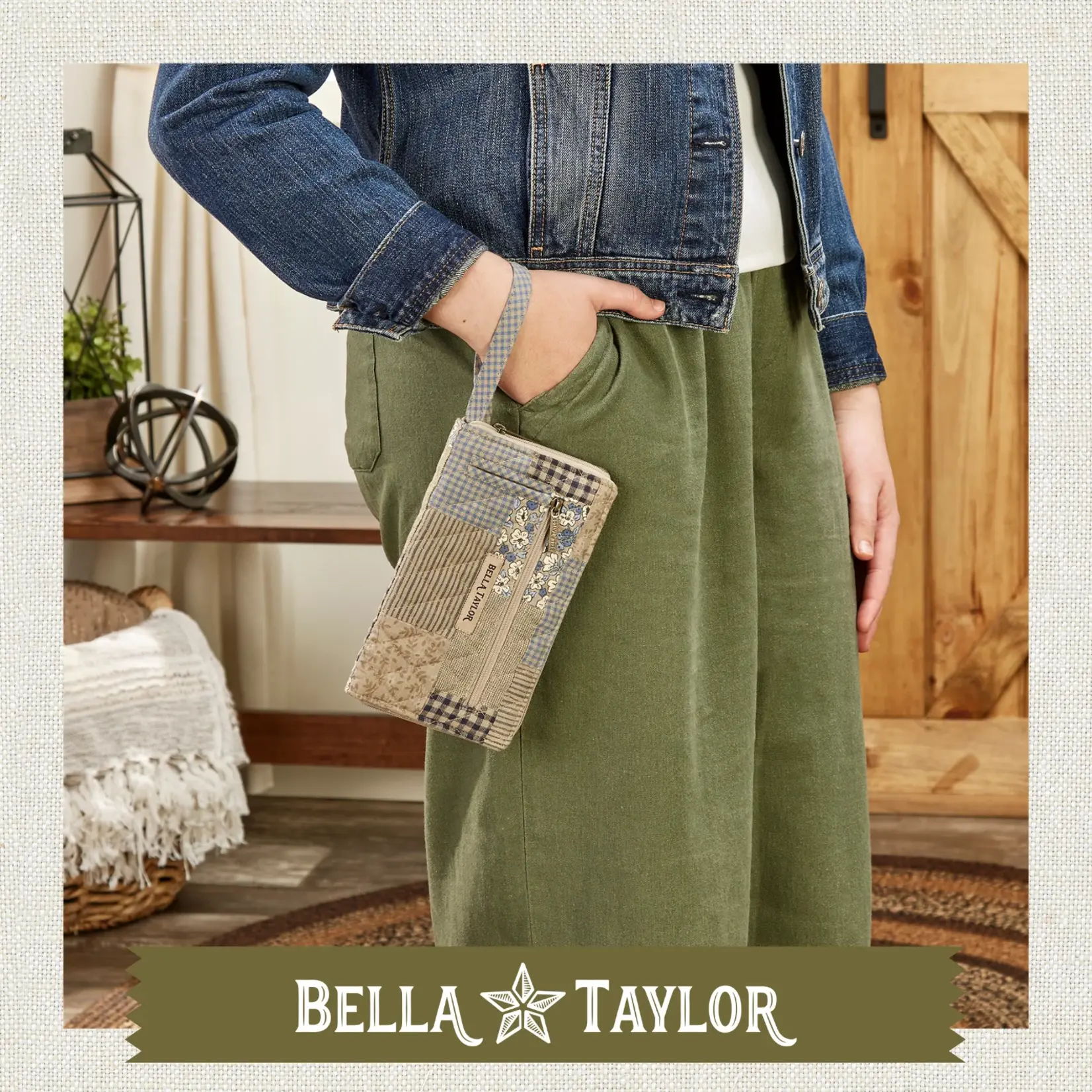 Bella Taylor RFID Wrist Strap Wallet - Khaki Patchwork