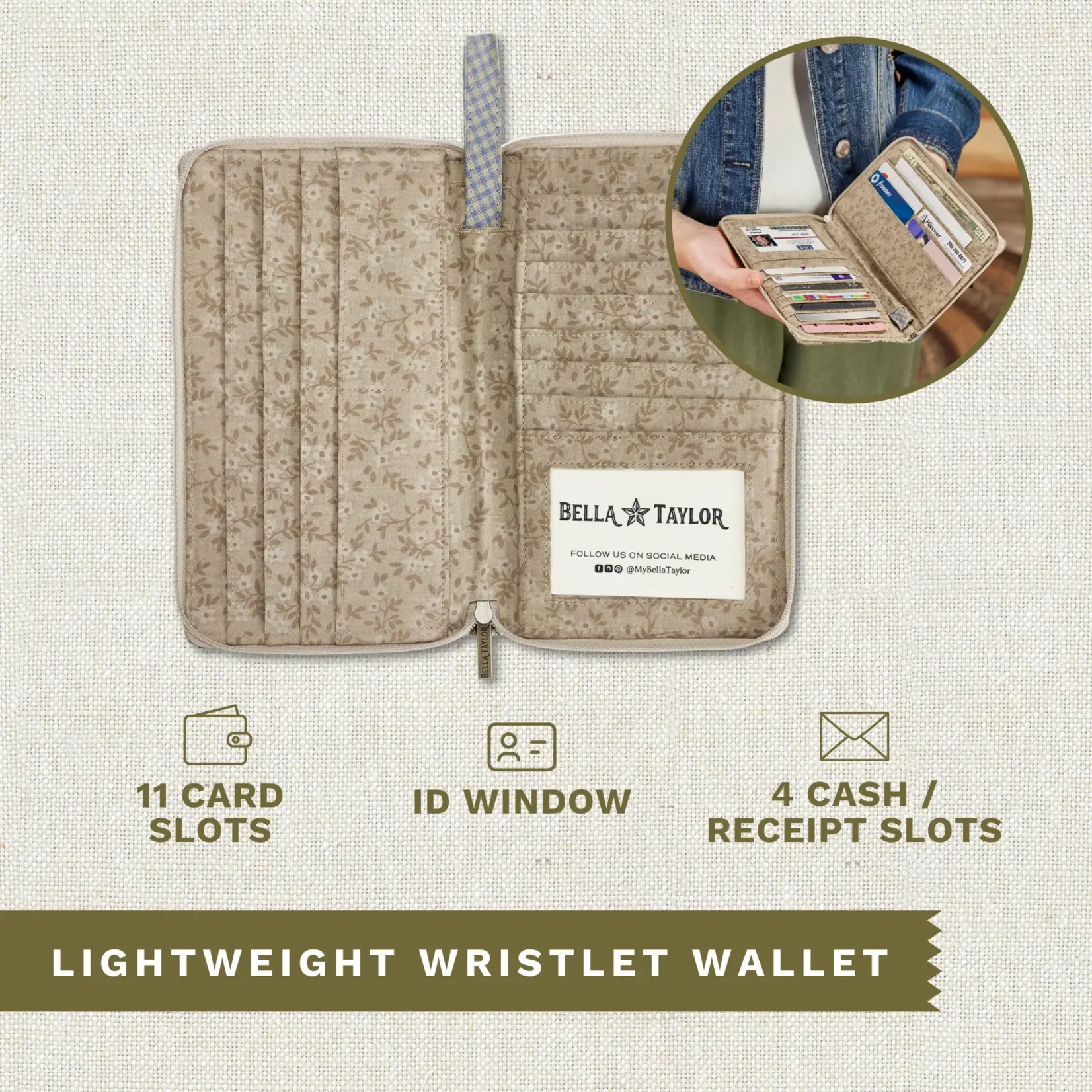 Bella Taylor RFID Wrist Strap Wallet - Khaki Patchwork
