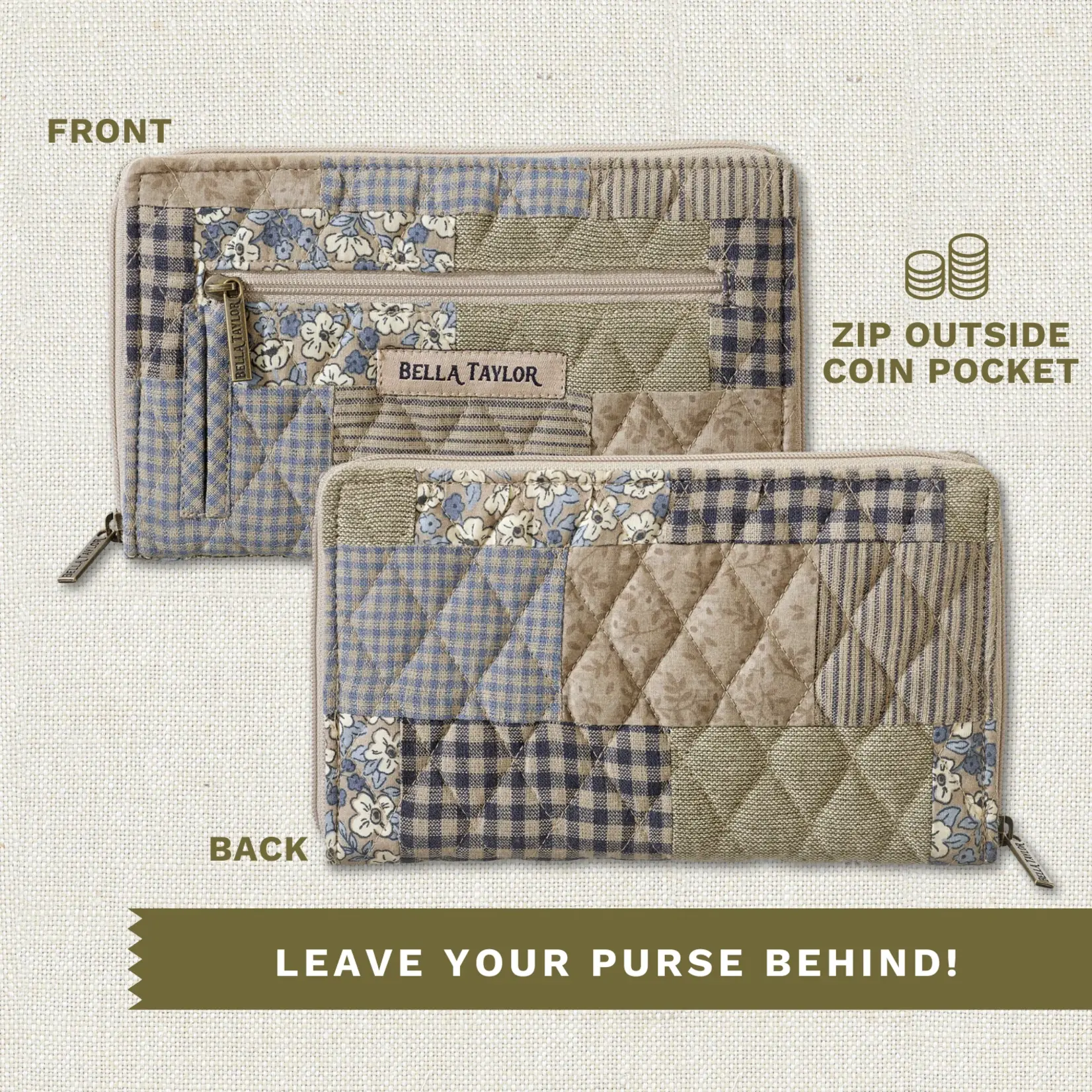 Bella Taylor RFID Wrist Strap Wallet - Khaki Patchwork