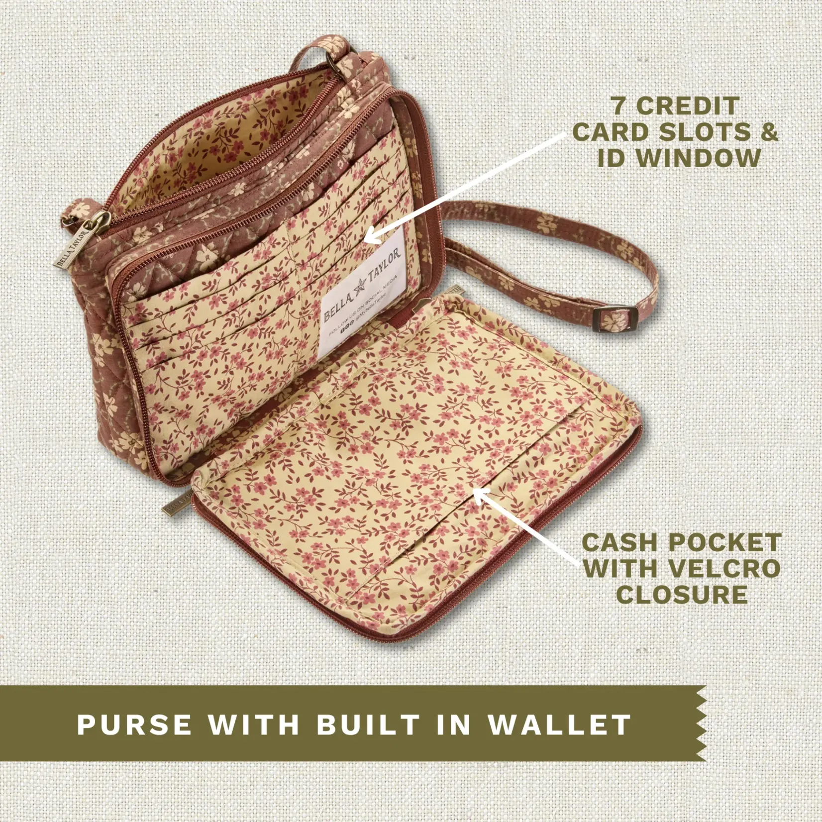 Bella Taylor Essentials Wallet Crossbody - Burgundy Floral