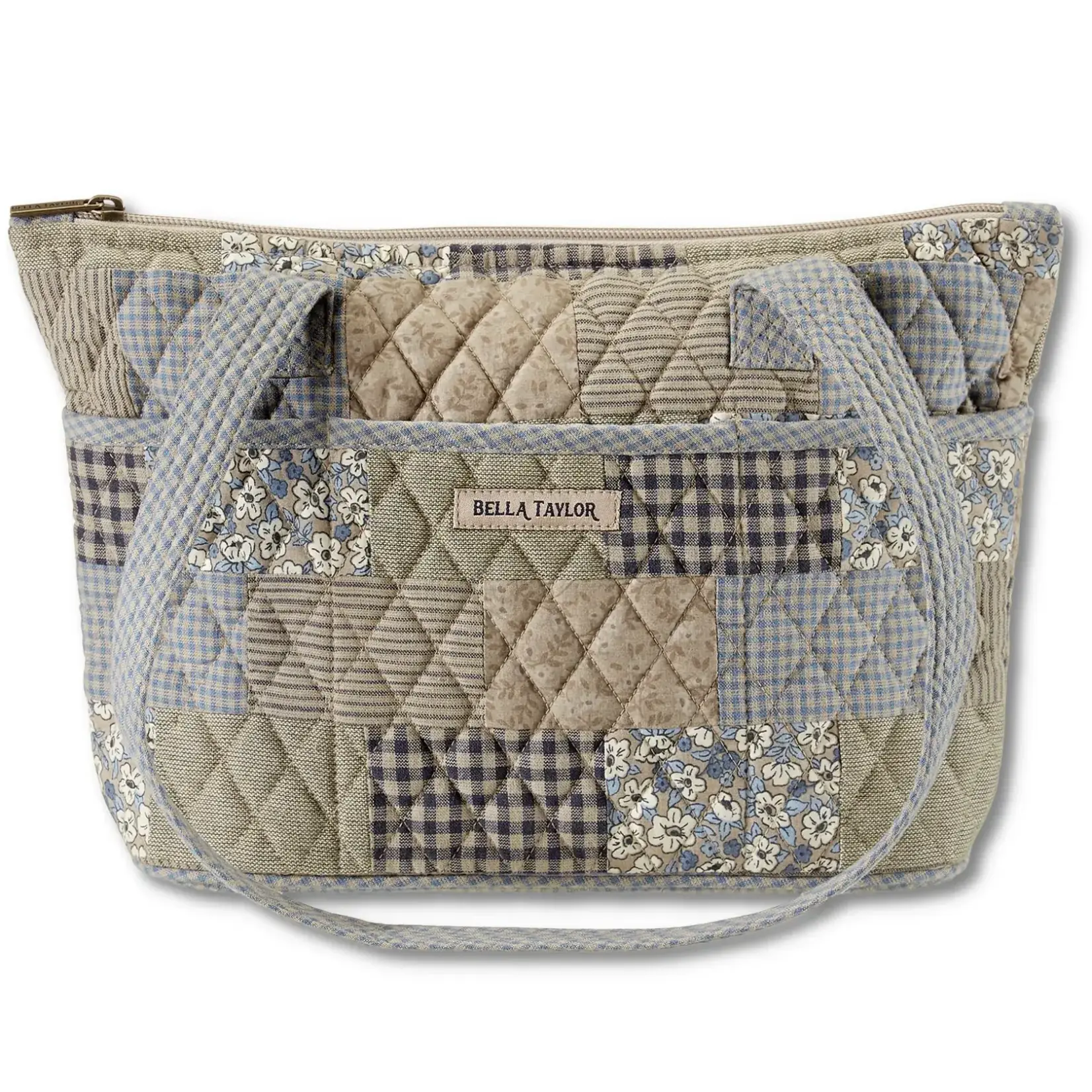 Bella Taylor Small Shoulder Tote - Khaki Patchwork
