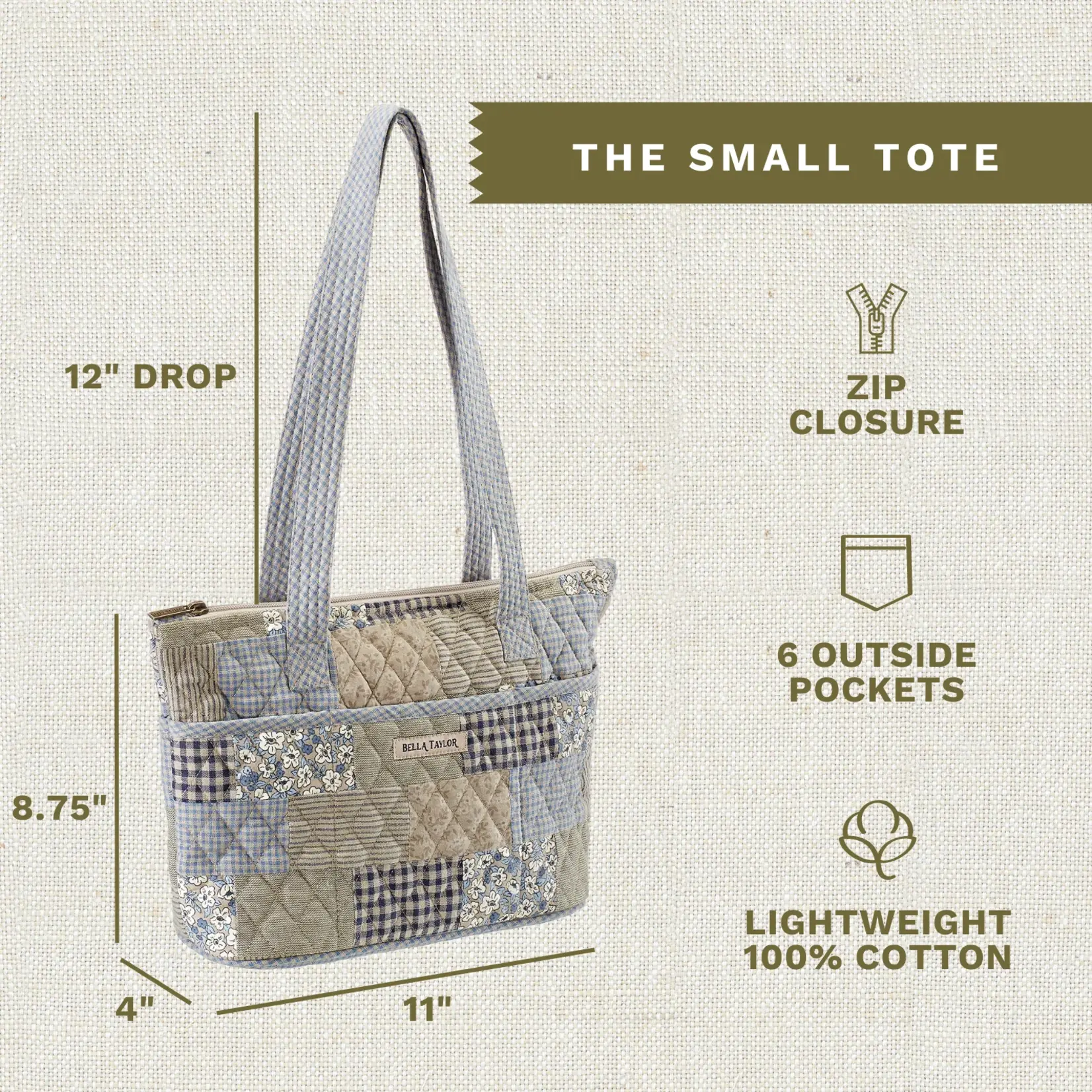 Bella Taylor Small Shoulder Tote - Khaki Patchwork