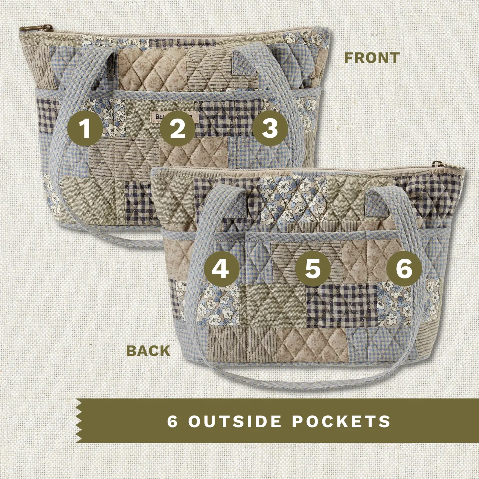 Bella Taylor Small Shoulder Tote - Khaki Patchwork