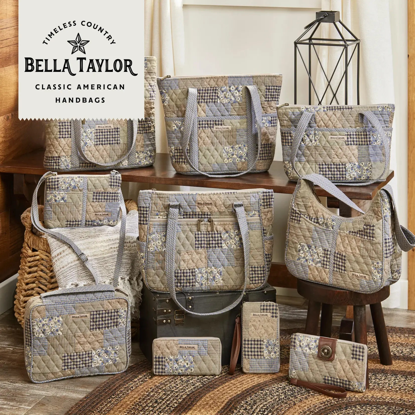 Bella Taylor Small Shoulder Tote - Khaki Patchwork