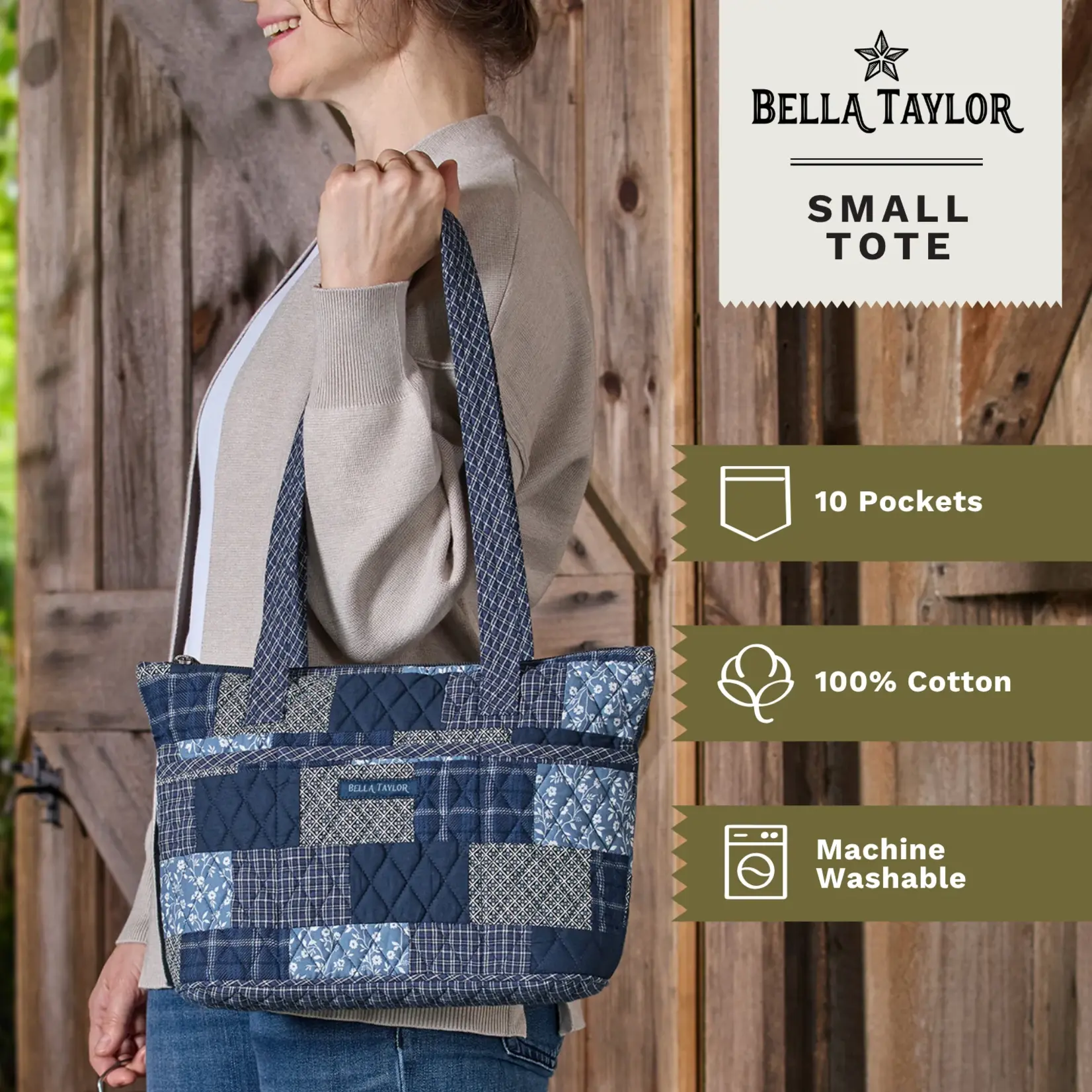 Bella Taylor Small Shoulder Tote - Heritage Blue Patch