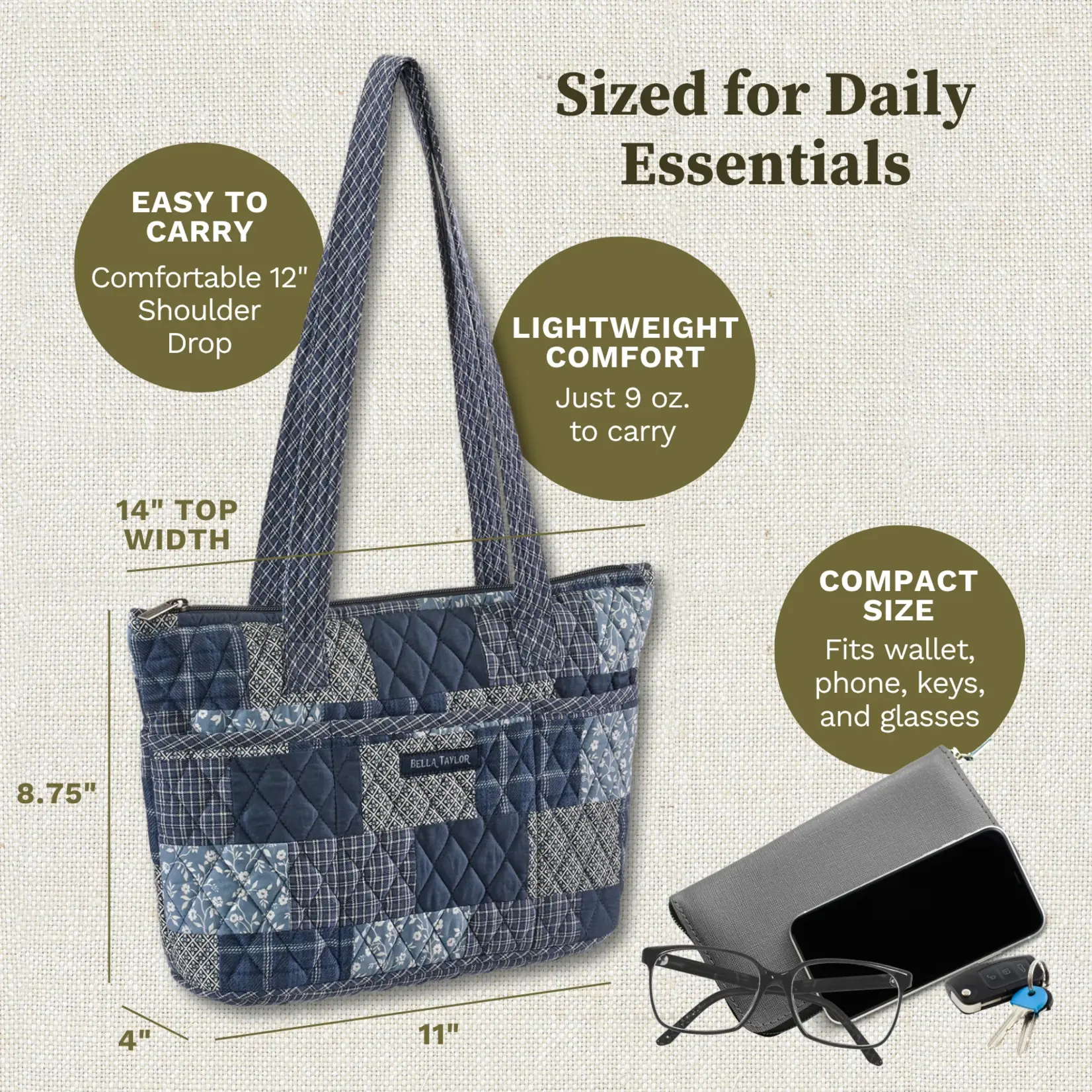 Bella Taylor Small Shoulder Tote - Heritage Blue Patch