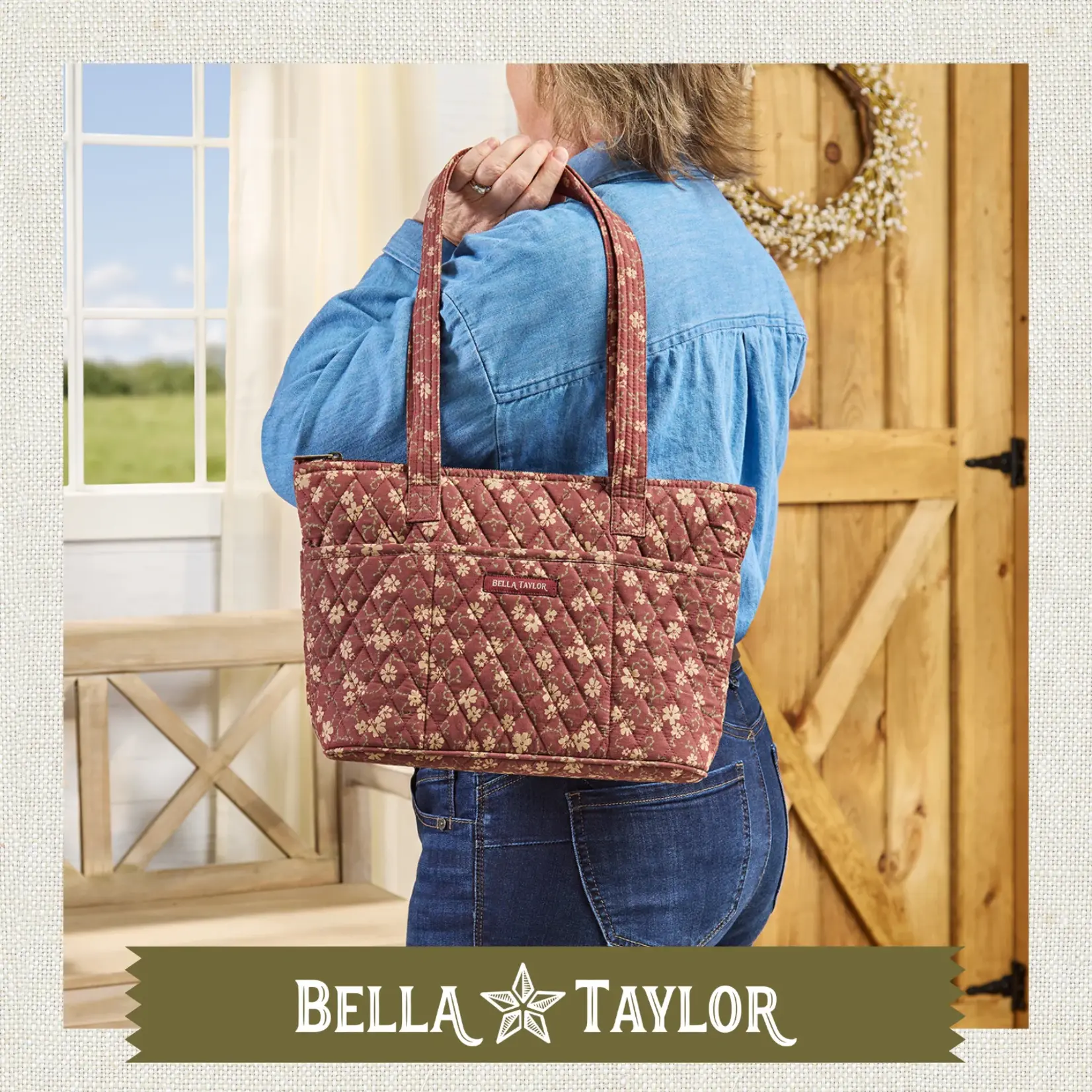 Bella Taylor Small Shoulder Tote - Burgundy Floral