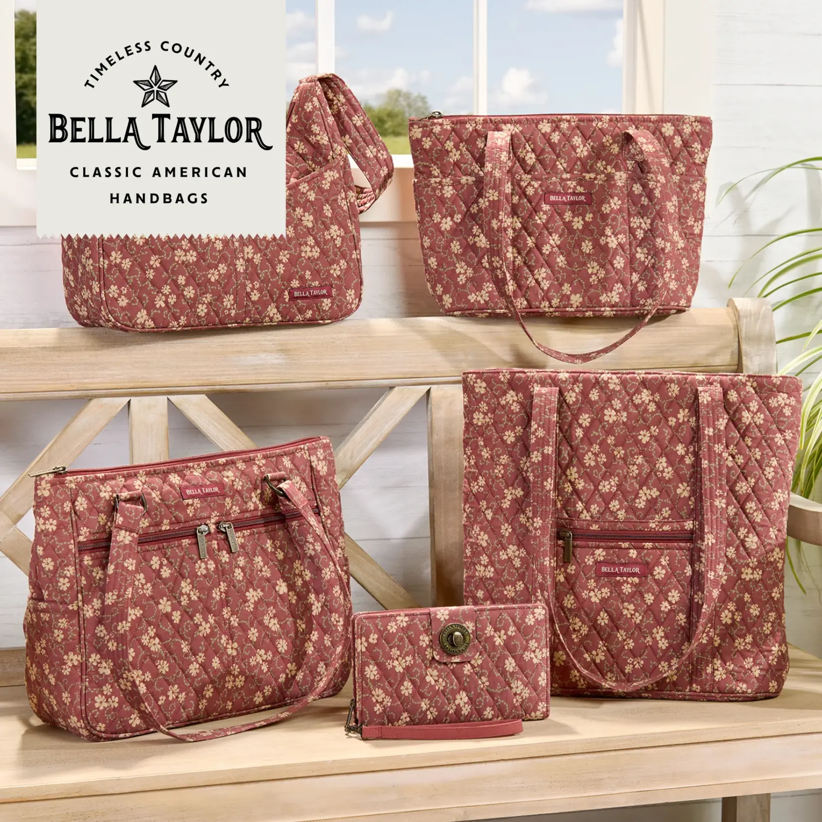 Bella Taylor Small Shoulder Tote - Burgundy Floral