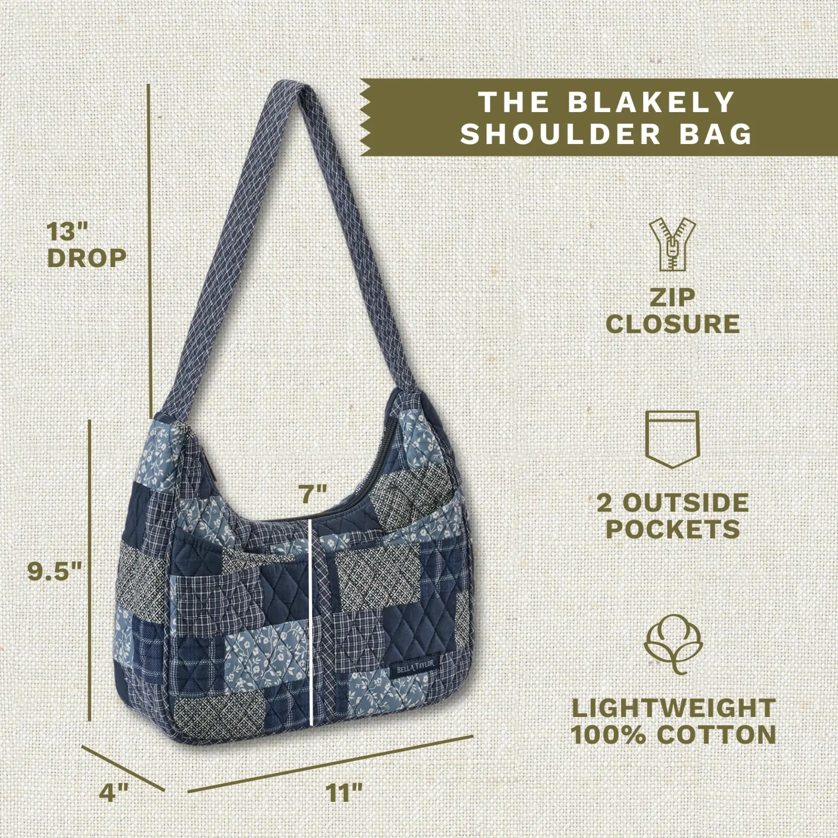 Bella Taylor Blakely Shoulder Bag - Heritage Blue Patch
