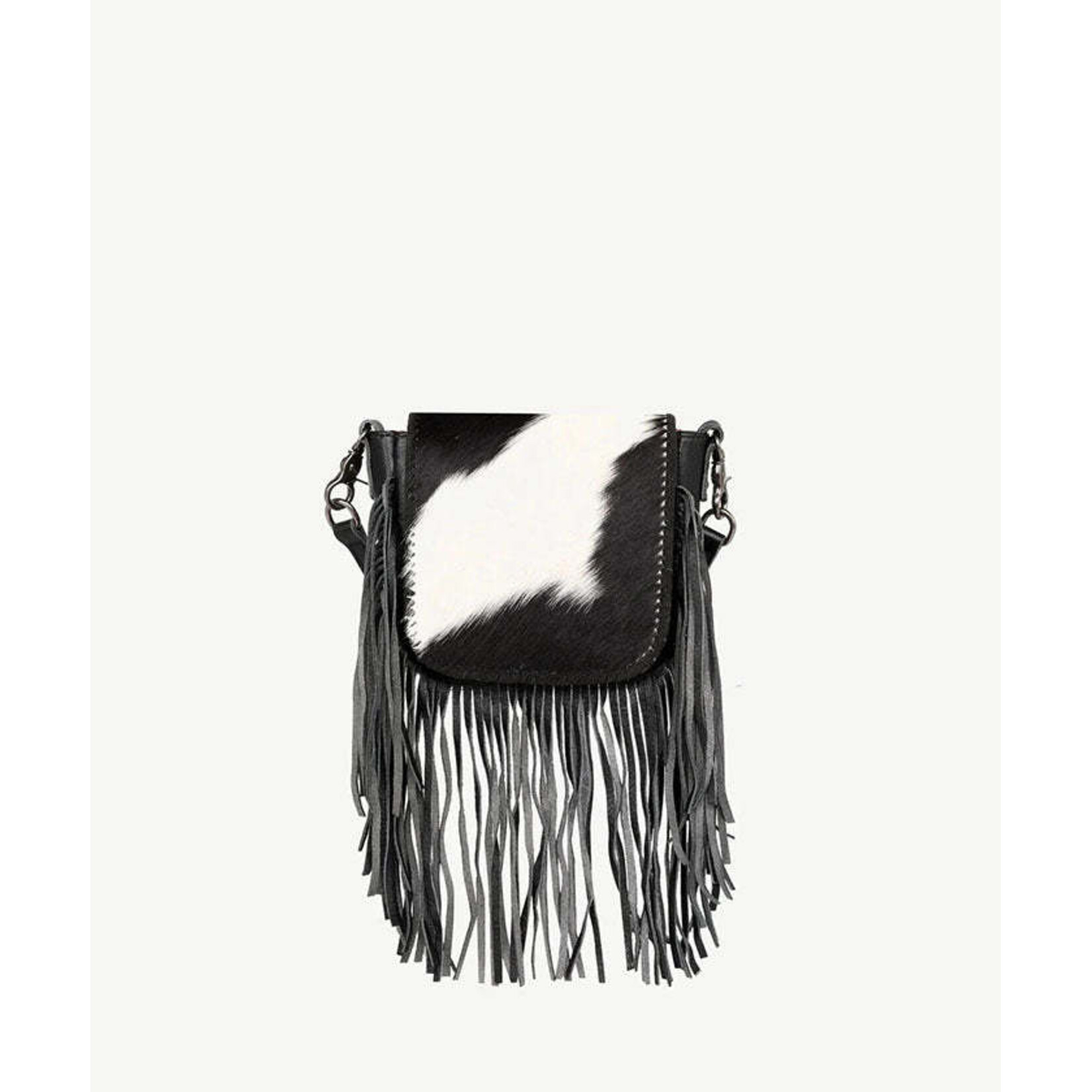 Montana West Inc RLC-L161BK - Black -  MW Leather Hair-On Fringe Crossbody - Clip Bag