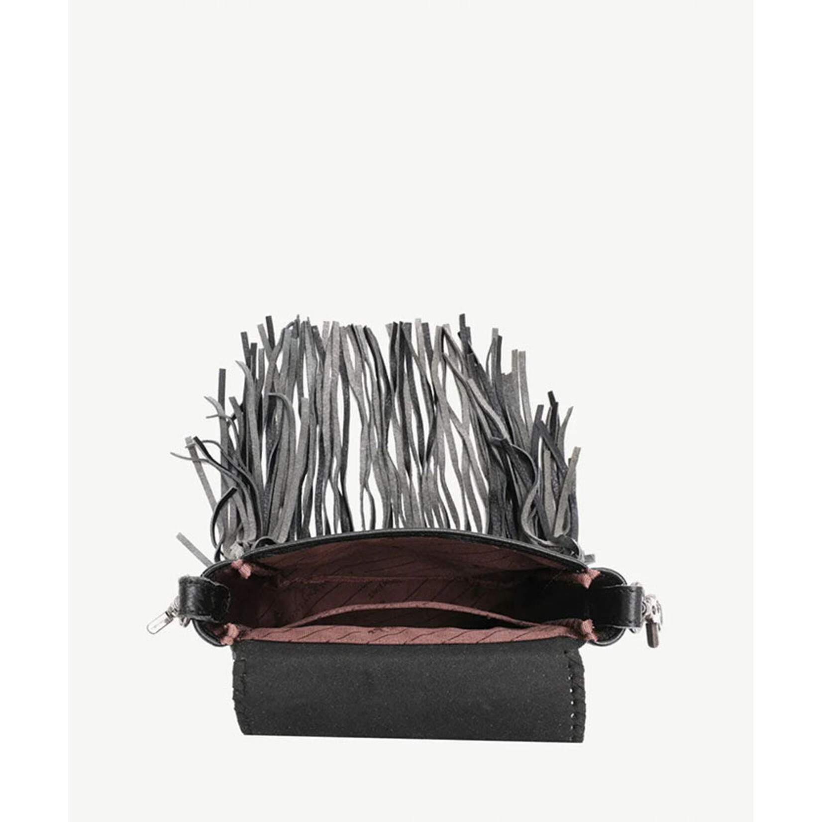 Montana West Inc RLC-L161BK - Black -  MW Leather Hair-On Fringe Crossbody - Clip Bag