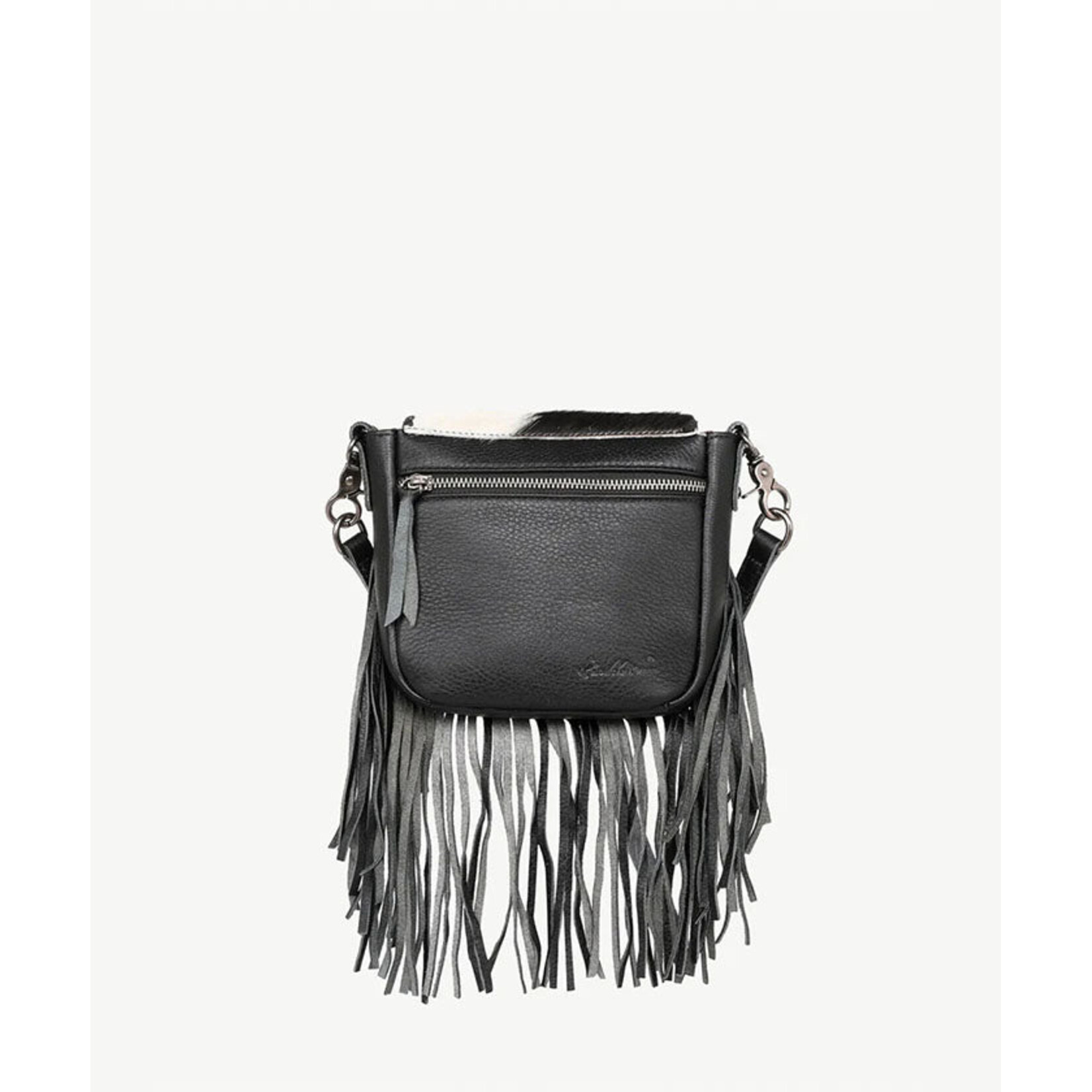 Montana West Inc RLC-L161BK - Black -  MW Leather Hair-On Fringe Crossbody - Clip Bag