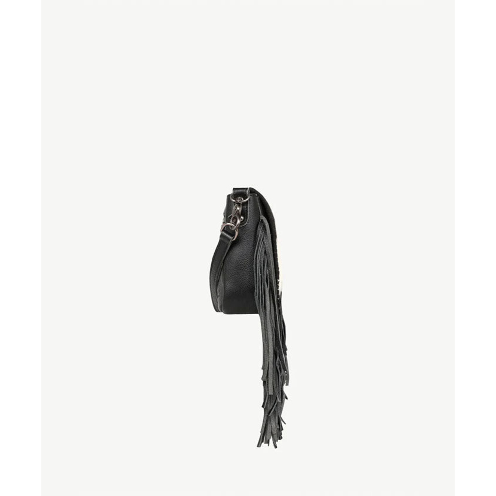 Montana West Inc RLC-L161BK - Black -  MW Leather Hair-On Fringe Crossbody - Clip Bag
