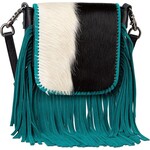 Montana West Inc RLC-L161BK-TQ - Black/Turquoise -  MW Leather Hair-On Fringe Crossbody - Clip Bag