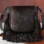 Montana West Inc RLC-L161CF - Coffee -  MW Leather Hair-On Fringe Crossbody - Clip Bag