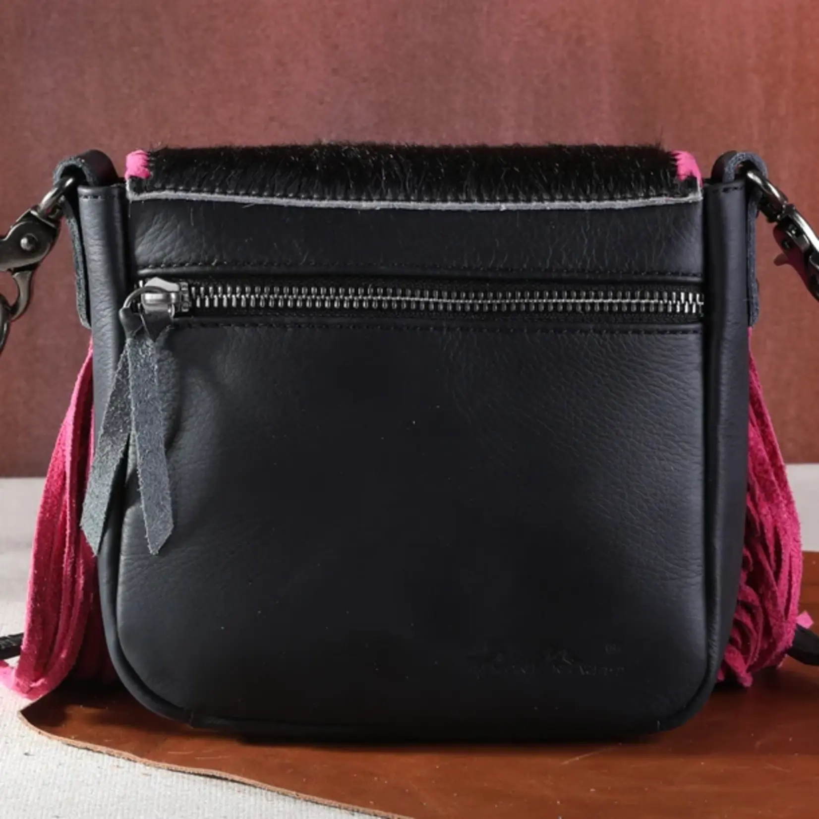 Montana West Inc RLC-L161CF - Coffee -  MW Leather Hair-On Fringe Crossbody - Clip Bag