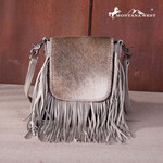 Montana West Inc RLC-L161TN - Tan -  MW Leather Hair-On Fringe Crossbody - Clip Bag