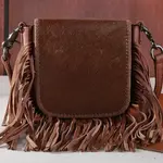 Montana West Inc RLC-L161BR - Brown -  MW Leather Hair-On Fringe Crossbody - Clip Bag
