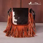 Montana West Inc RLC-L161CF-OR - Coffee/Orange -  MW Leather Hair-On Fringe Crossbody - Clip Bag