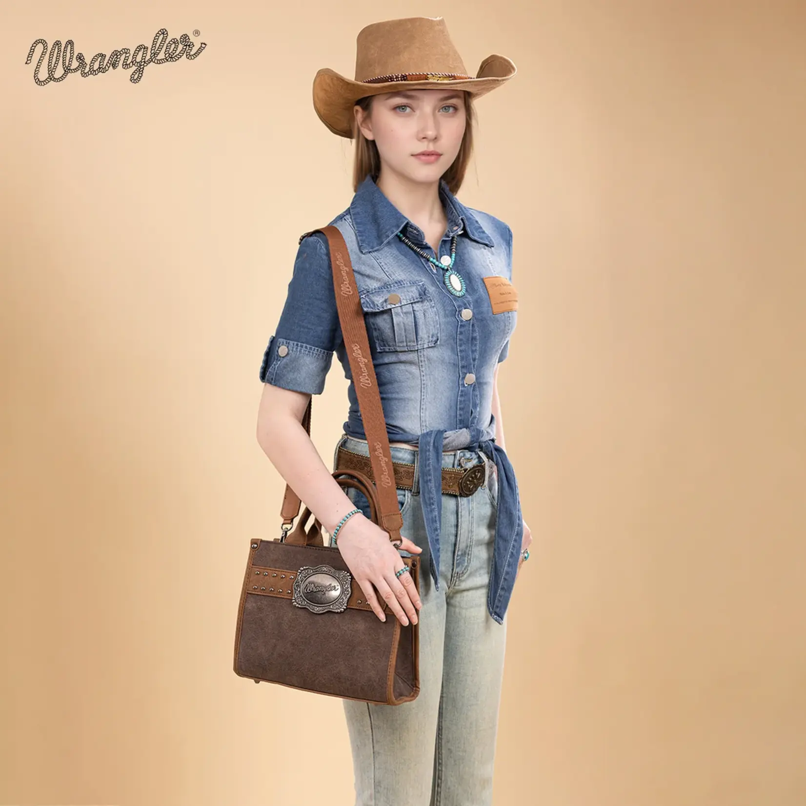 Wrangler WG250-81202CF - Coffee - Wrangler Buckle Tote / Crossbody