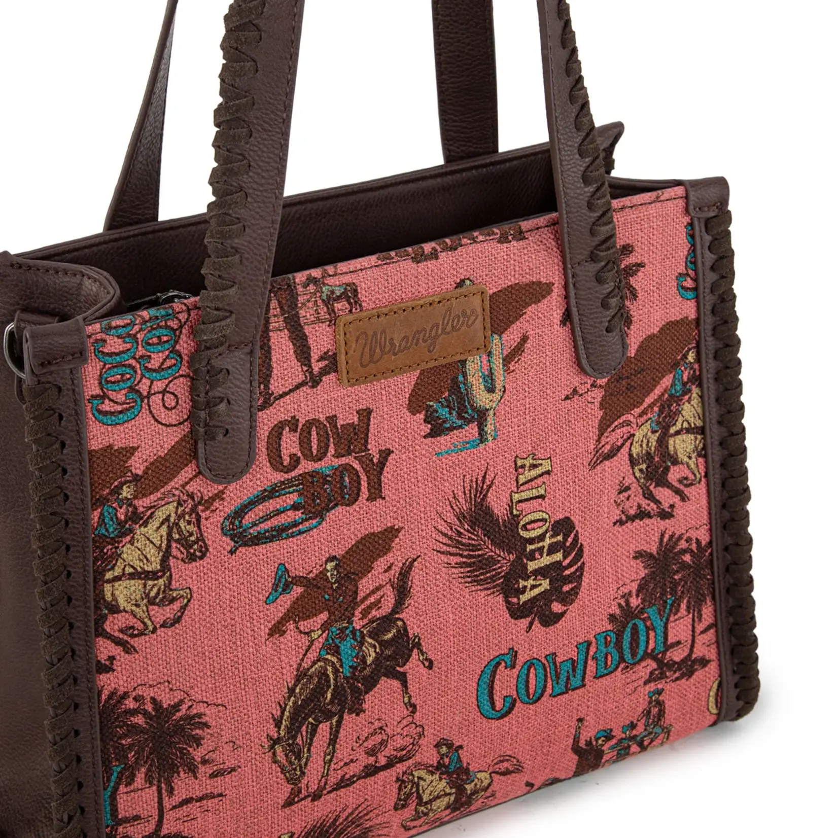 Wrangler WG60G-8317 - Hot Pink - Wrangler Vintage Retro Cowboy Cool Print Concealed Carry Satchel/Crossbody