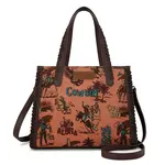 Wrangler WG60G-8317 - Dark Brown - Wrangler Vintage Retro Cowboy Cool Print Concealed Carry Satchel/Crossbody