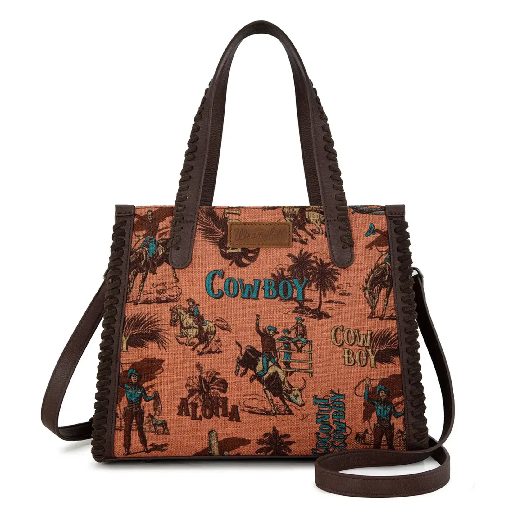 Wrangler WG60G-8317 - Dark Brown - Wrangler Vintage Retro Cowboy Cool Print Concealed Carry Satchel/Crossbody