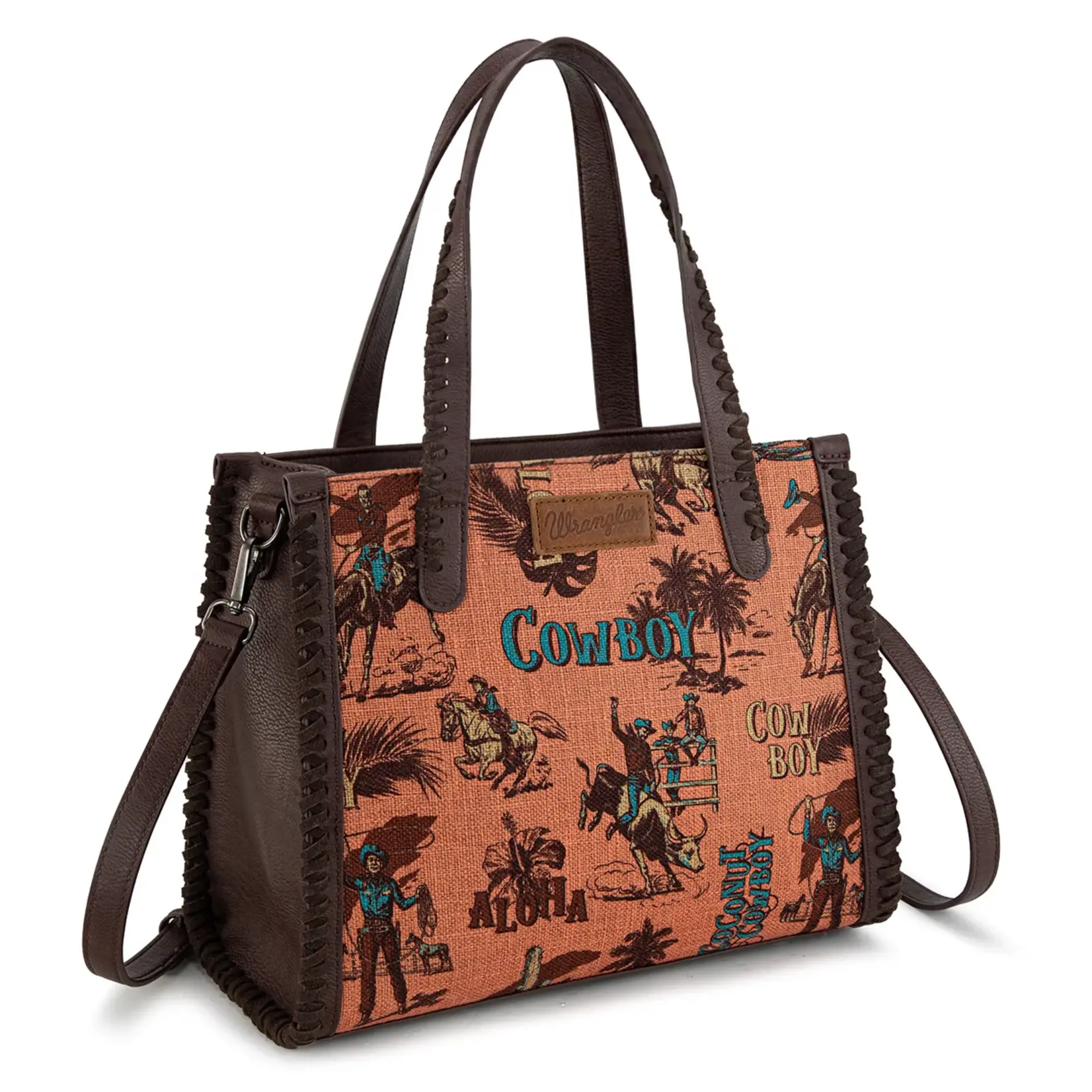 Wrangler WG60G-8317 - Dark Brown - Wrangler Vintage Retro Cowboy Cool Print Concealed Carry Satchel/Crossbody