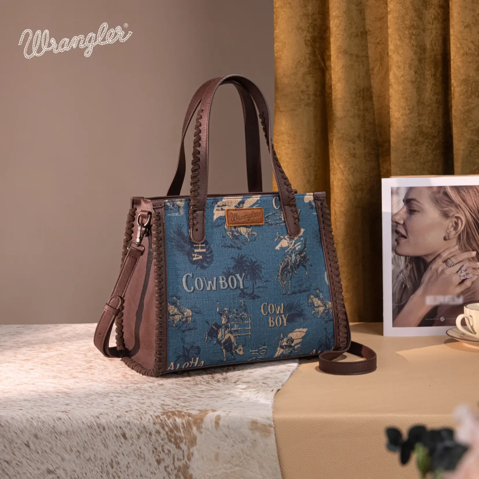 Wrangler WG60G-8317 - Jean - Wrangler Vintage Retro Cowboy Cool Print Concealed Carry Satchel/Crossbody