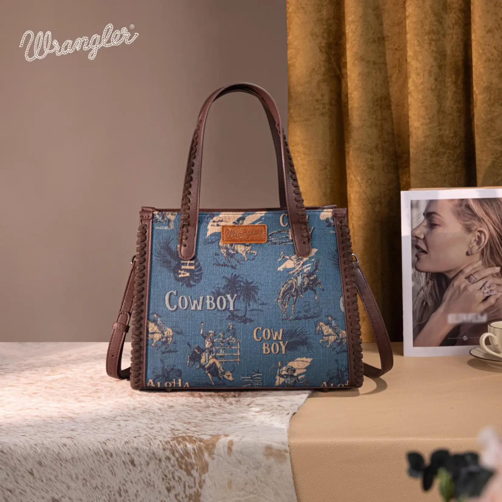 Wrangler WG60G-8317 - Jean - Wrangler Vintage Retro Cowboy Cool Print Concealed Carry Satchel/Crossbody