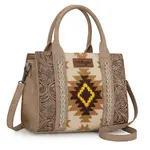 Wrangler WG226-8120 Tan - Wrangler Tooled Aztec Pattern Print Concealed Carry Tote/Crossbody