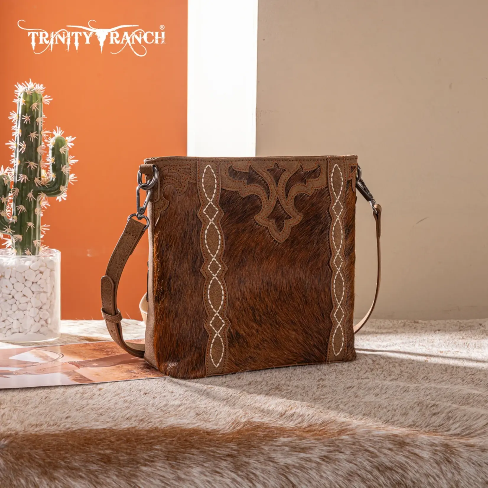 TR198G-9360BR - Brown - Trinity Ranch Western Hair-On Cowhide Concealed Carry Crossbody
