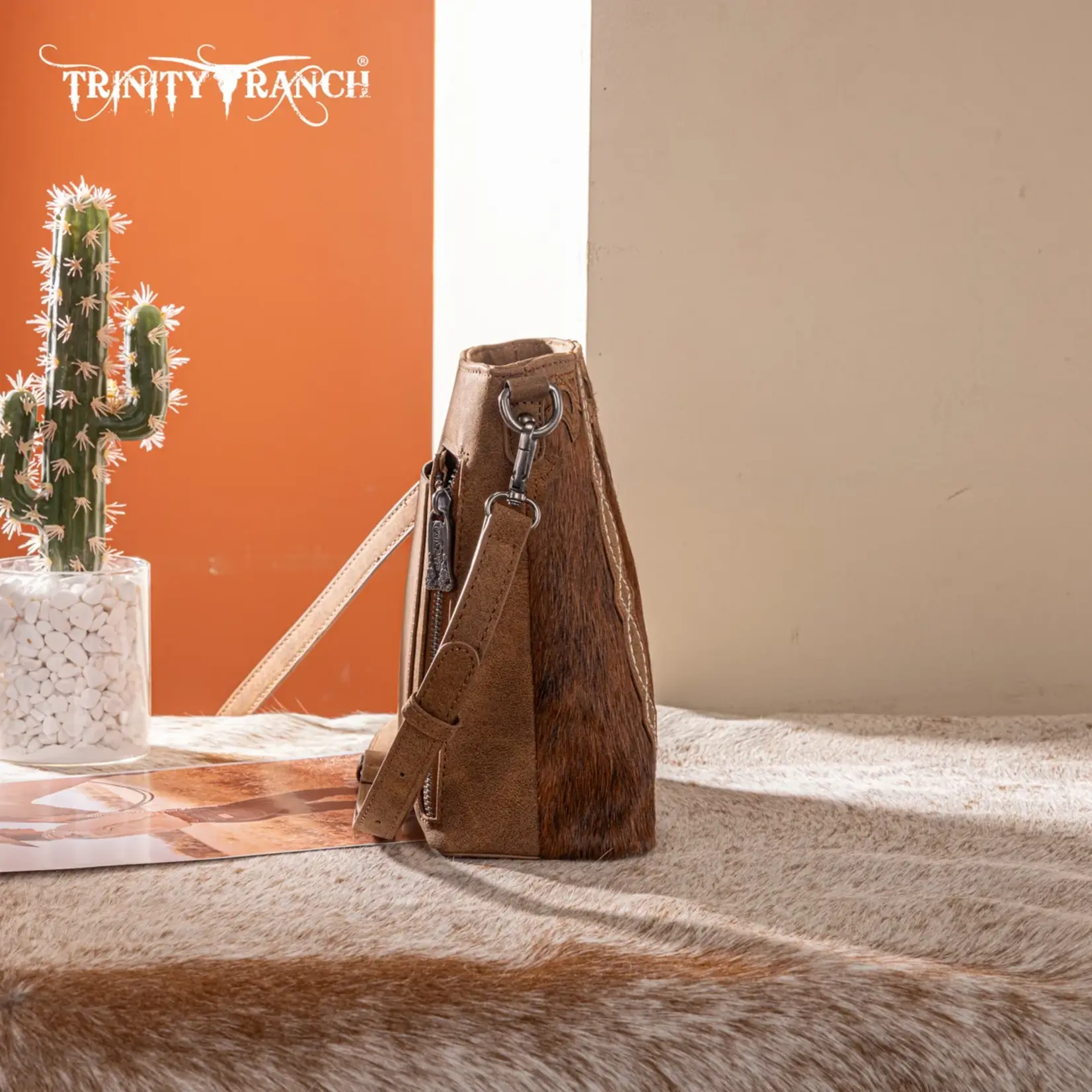 TR198G-9360BR - Brown - Trinity Ranch Western Hair-On Cowhide Concealed Carry Crossbody