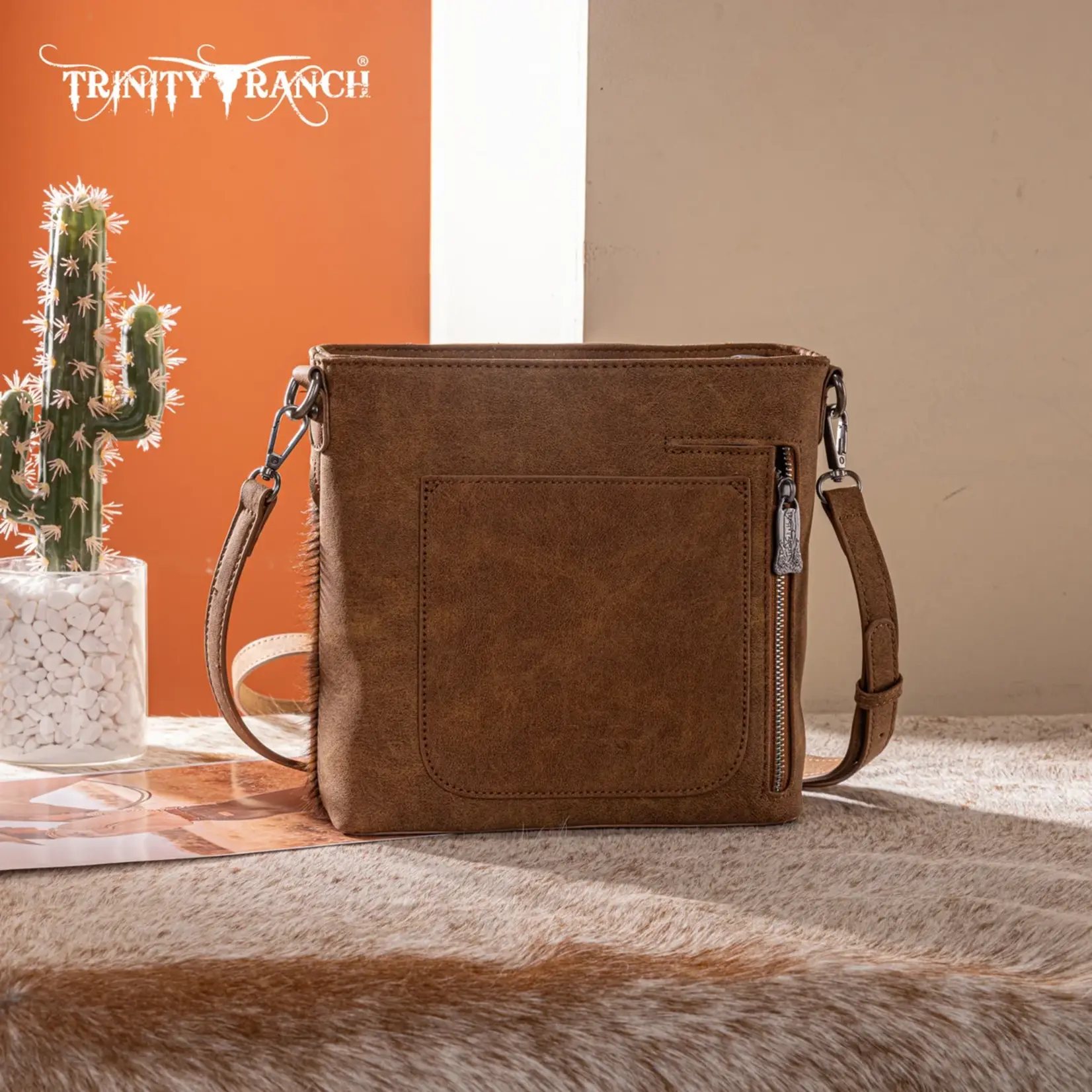 TR198G-9360BR - Brown - Trinity Ranch Western Hair-On Cowhide Concealed Carry Crossbody