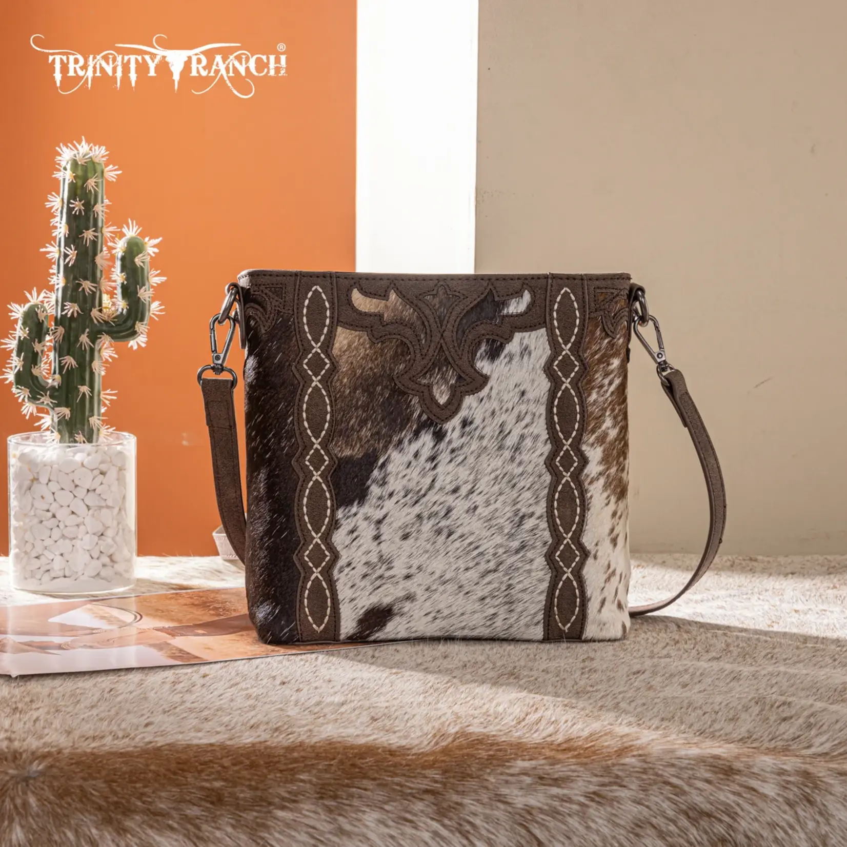 TR198G-9360CF - Coffee - Trinity Ranch Western Hair-On Cowhide Concealed Carry Crossbody