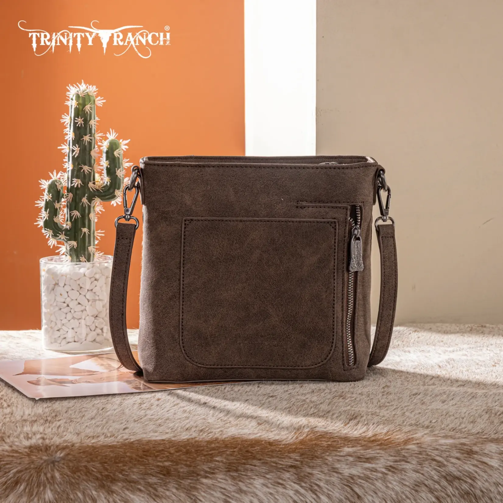 TR198G-9360CF - Coffee - Trinity Ranch Western Hair-On Cowhide Concealed Carry Crossbody