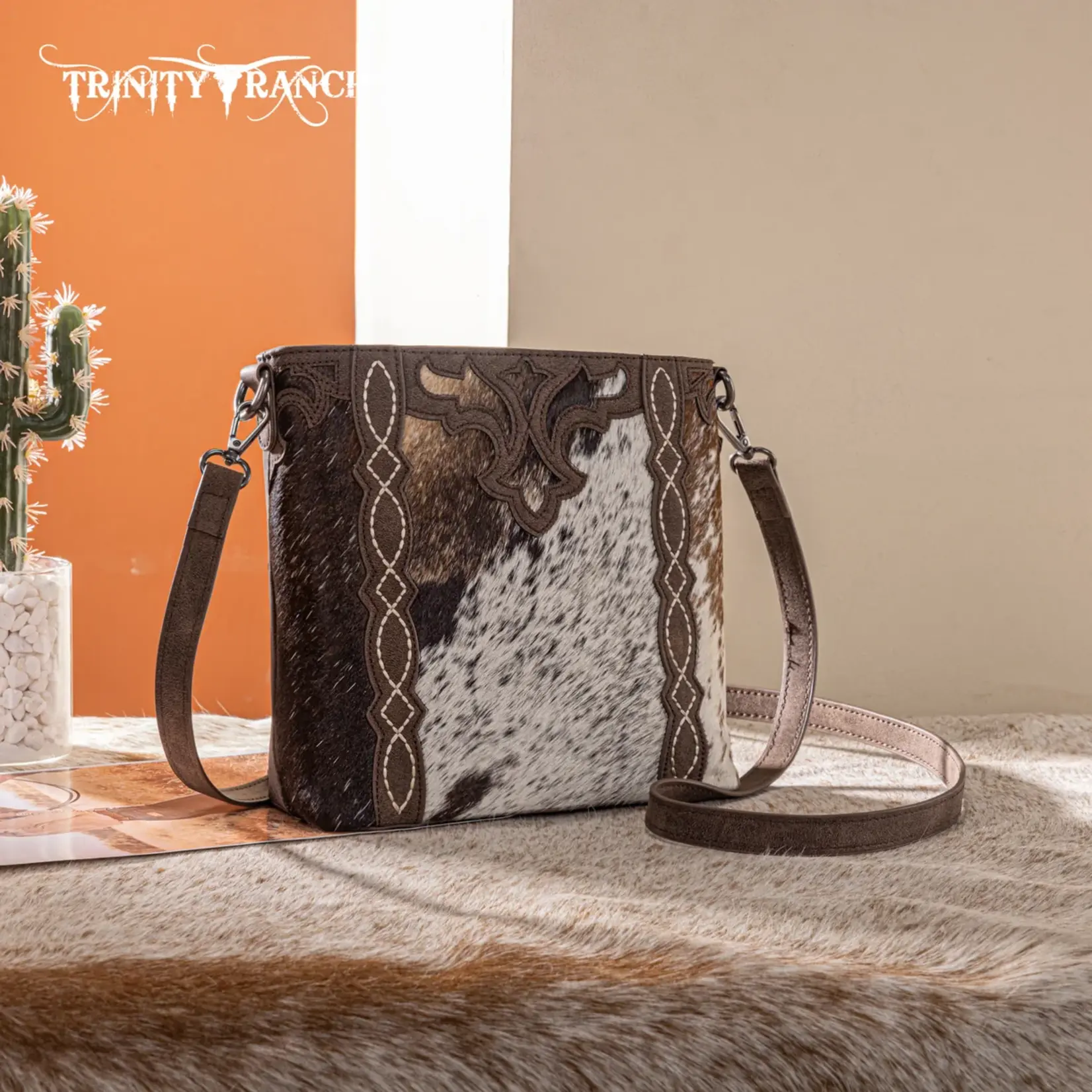 TR198G-9360CF - Coffee - Trinity Ranch Western Hair-On Cowhide Concealed Carry Crossbody