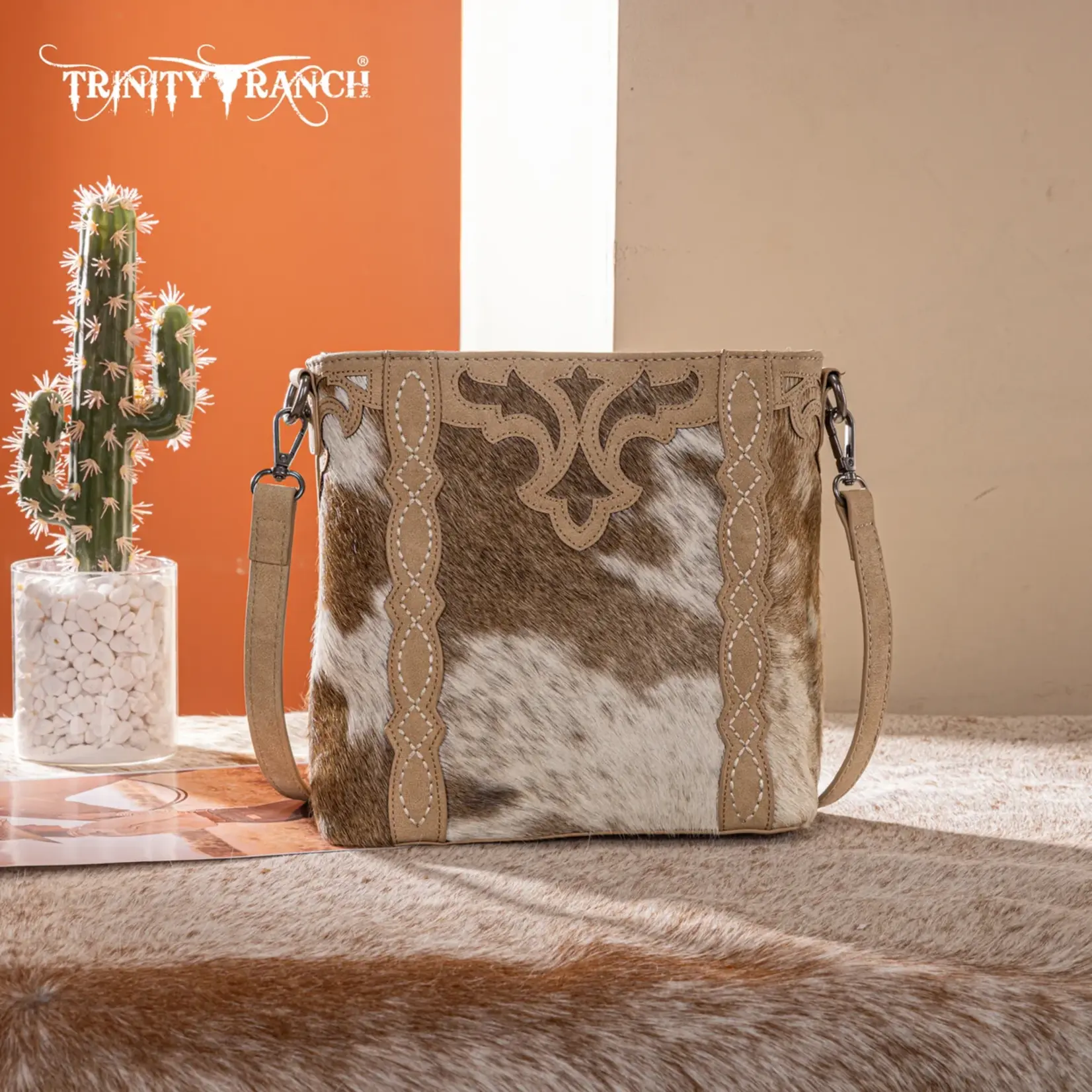 TR198G-9360TN - Tan - Trinity Ranch Western Hair-On Cowhide Concealed Carry Crossbody