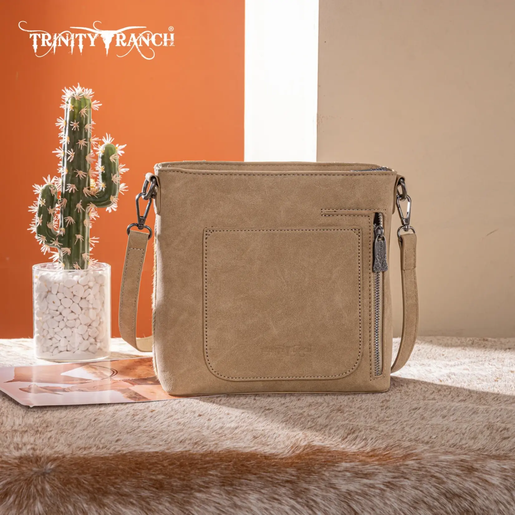 TR198G-9360TN - Tan - Trinity Ranch Western Hair-On Cowhide Concealed Carry Crossbody