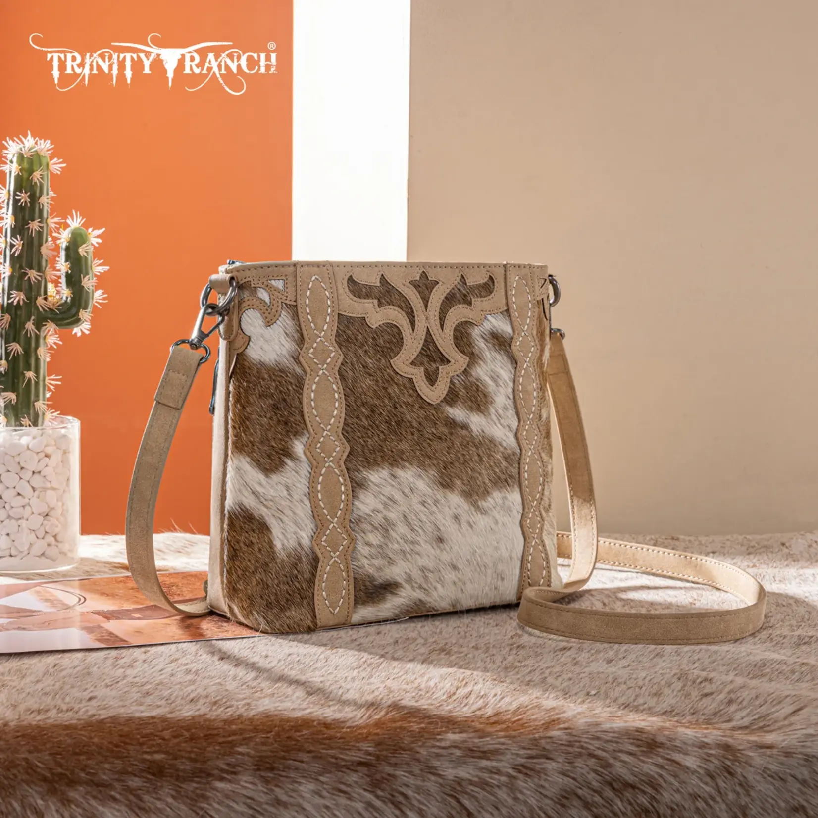 TR198G-9360TN - Tan - Trinity Ranch Western Hair-On Cowhide Concealed Carry Crossbody