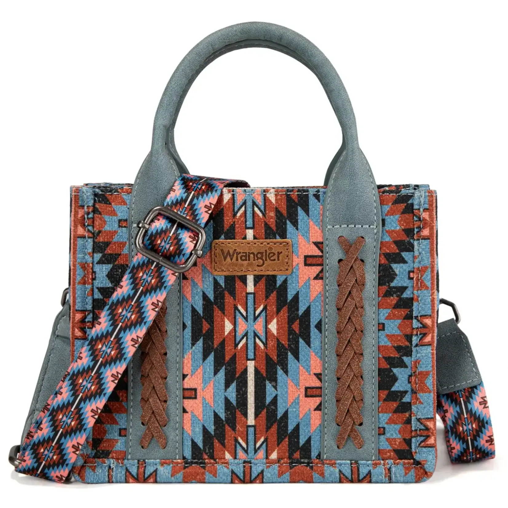 Wrangler WG2213-8866S Navy - Wrangler Southwestern Pattern Dual Sided Print Mini Tote/Crossbody