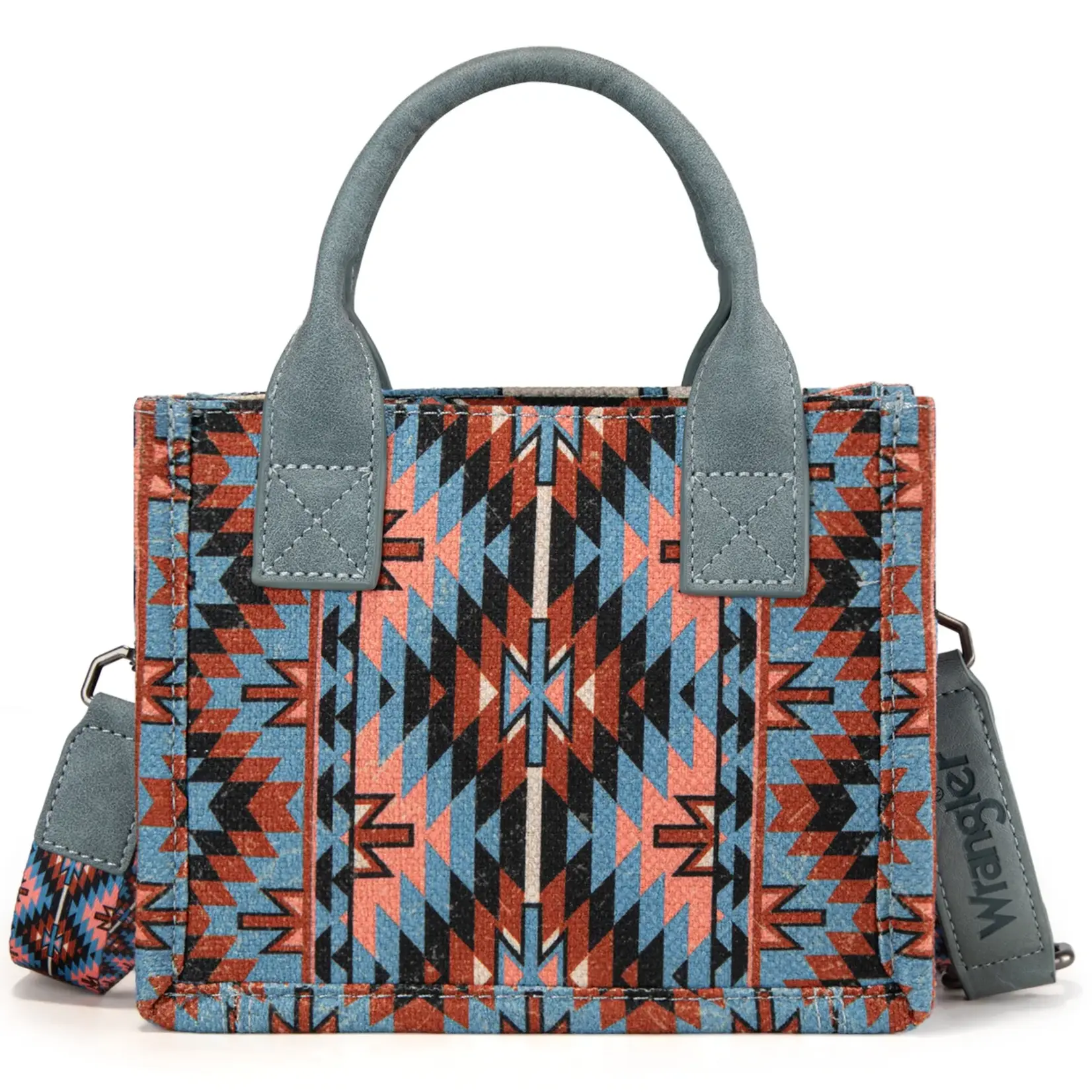 Wrangler WG2213-8866S Navy - Wrangler Southwestern Pattern Dual Sided Print Mini Tote/Crossbody