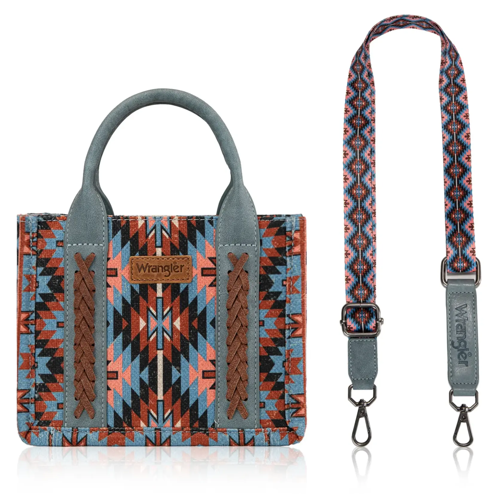 Wrangler WG2213-8866S Navy - Wrangler Southwestern Pattern Dual Sided Print Mini Tote/Crossbody